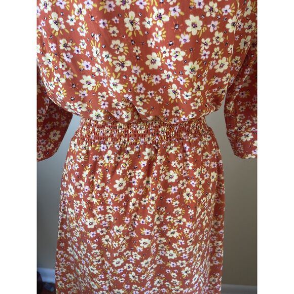 NWT Millenium Womens Mini Floral Midi Shirt Dress M Brown Retro 70s Work Casual - Picture 11 of 16
